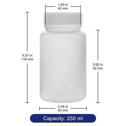 250 mL HDPE wide mouth reagent bottle with labeled dimensions