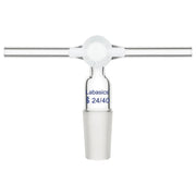 Glass T-shaped vacuum flow control adapter, 24/40 joint, PTFE stopcock, resistant to heat and chemicals, ideal for laboratory experiments
