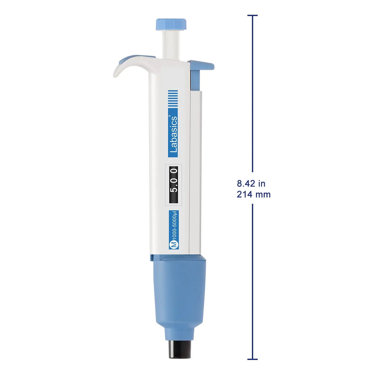 Ergonomic laboratory pipettor, replaceable tip cone, 0.5-5000 μL adjustable