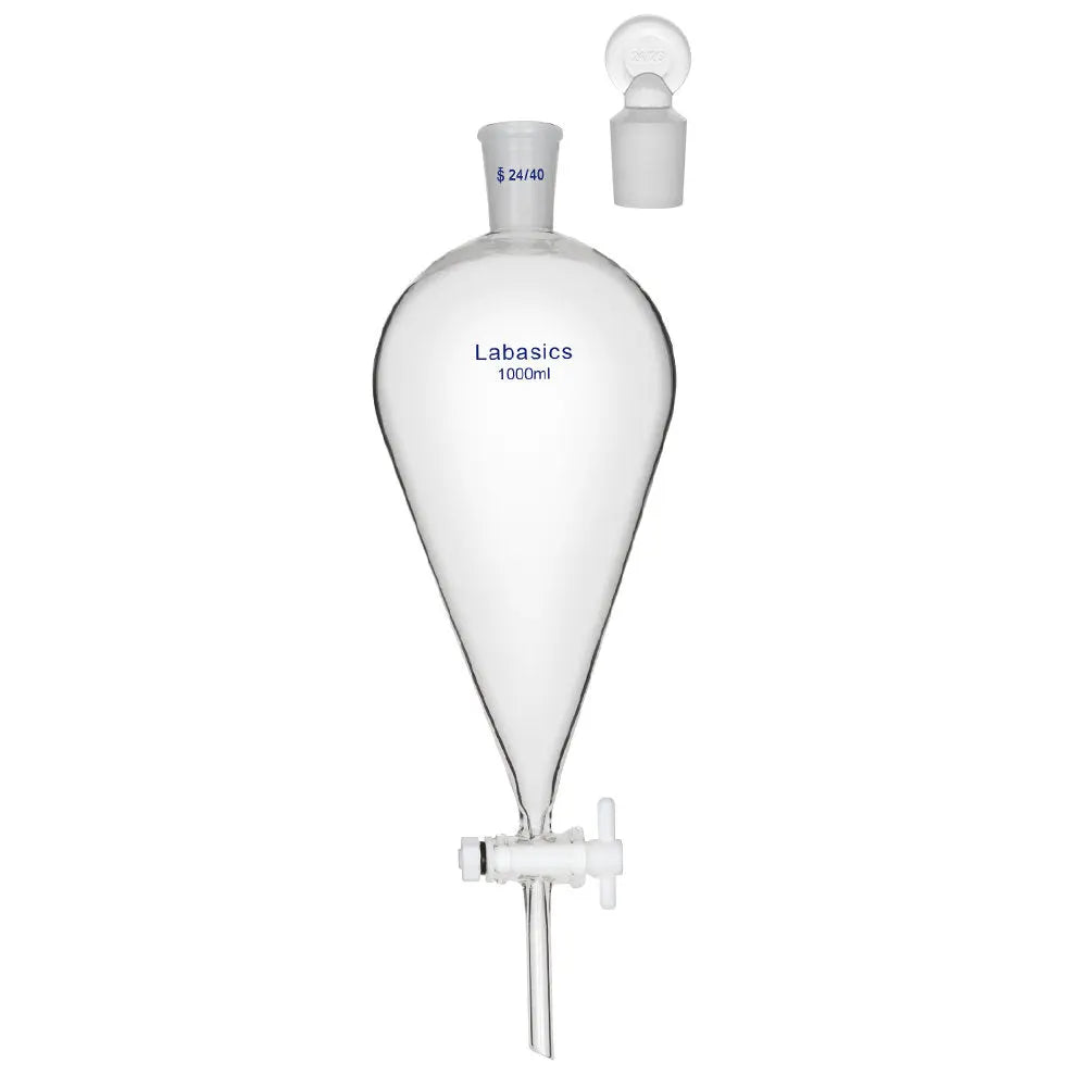 Conical separatory funnel, 1000 mL (1 L), borosilicate glass, PTFE stopcock, efficient liquid separation for lab applications