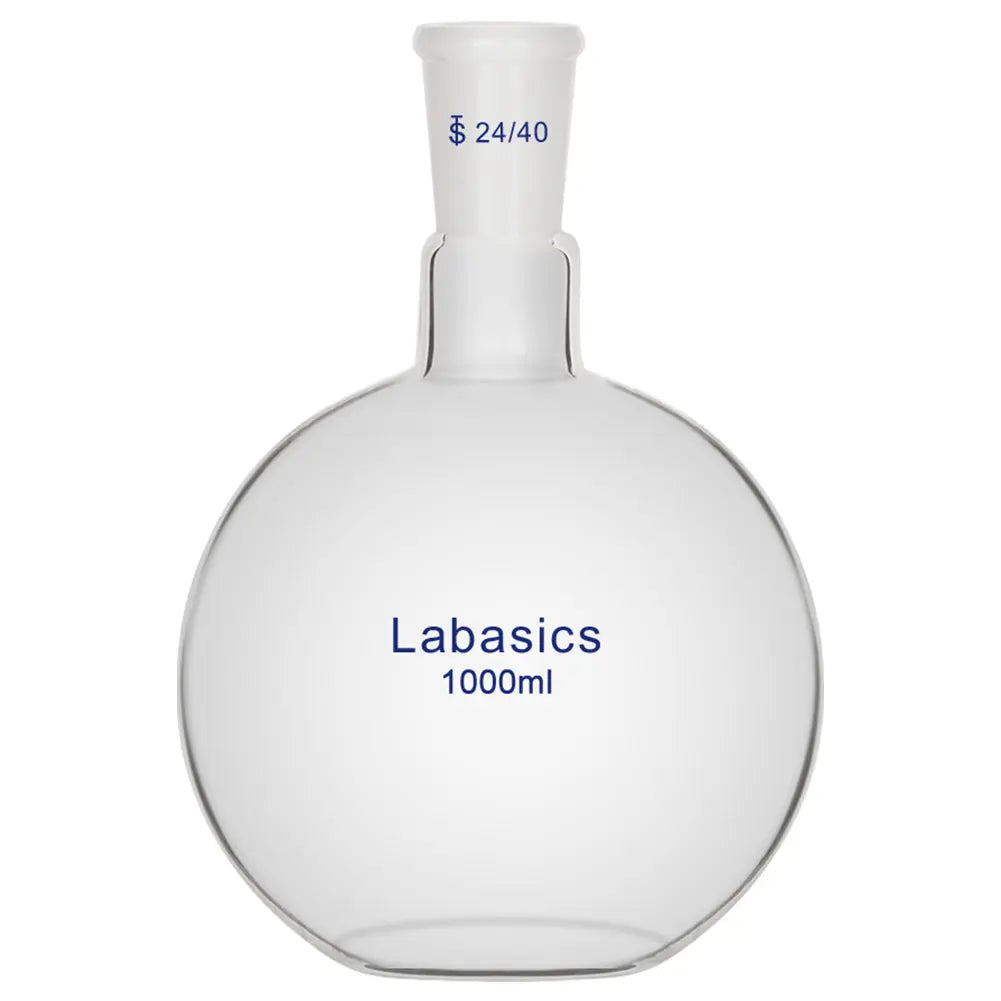 Flat bottom flask, 1000 mL (1 L), borosilicate glass, 24/40 joint, stable base design for large-scale mixing and reactions