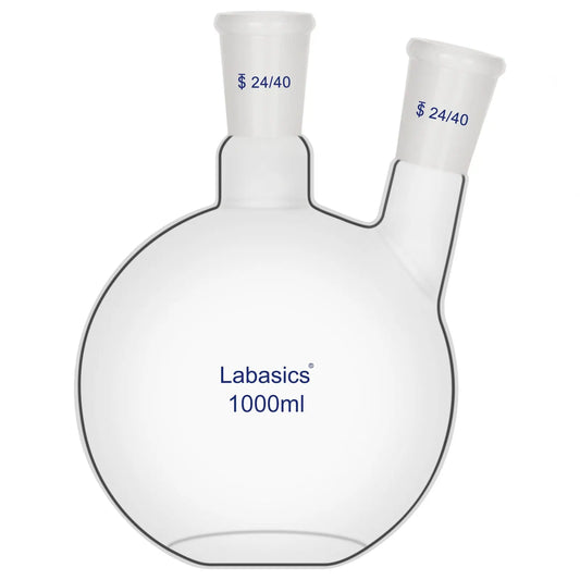 2 Neck Glass Flat Bottom Flask, 24/40 Standard Joint, 50-2000mL Labasics