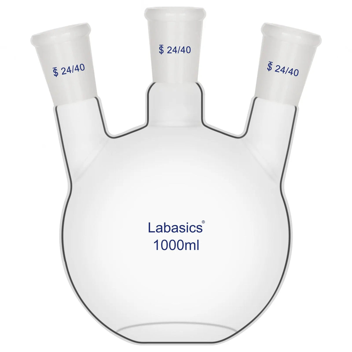 1000 mL 3-neck flat bottom flask, borosilicate glass, 24/40 joints, large-capacity vessel for synthesis and laboratory process workflows