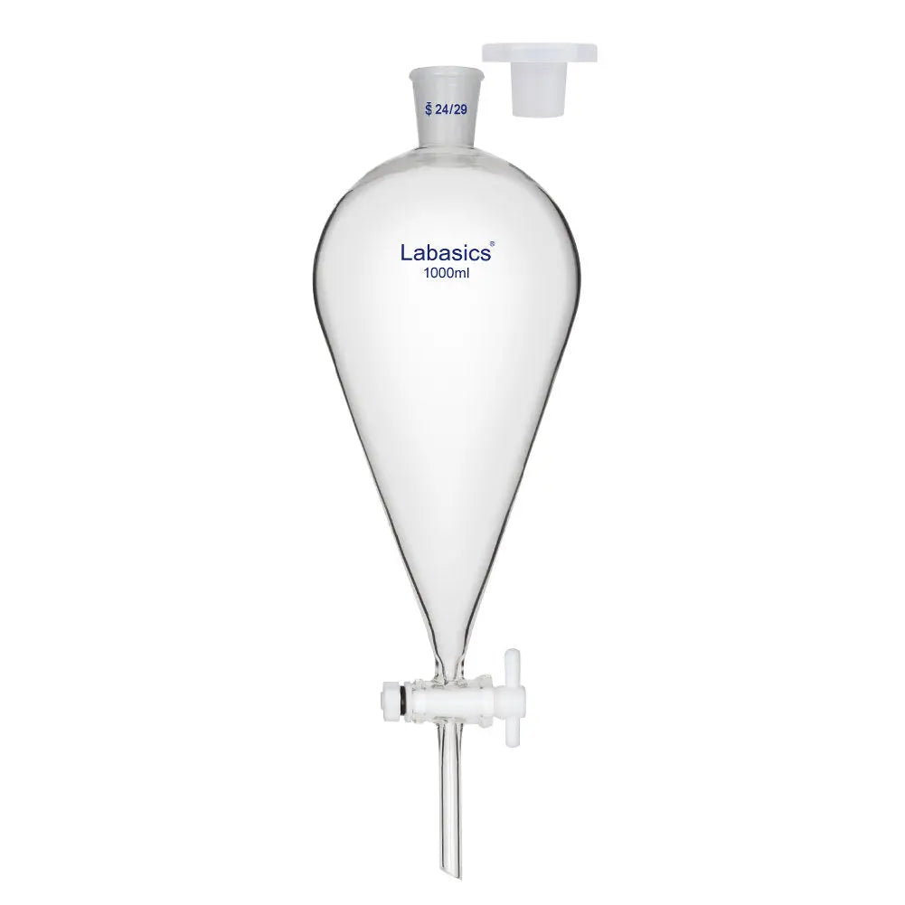 Conical separatory funnel, 1000 mL (1 L), borosilicate glass, 24/29 joint, PTFE stopcock, for efficient lab liquid separation