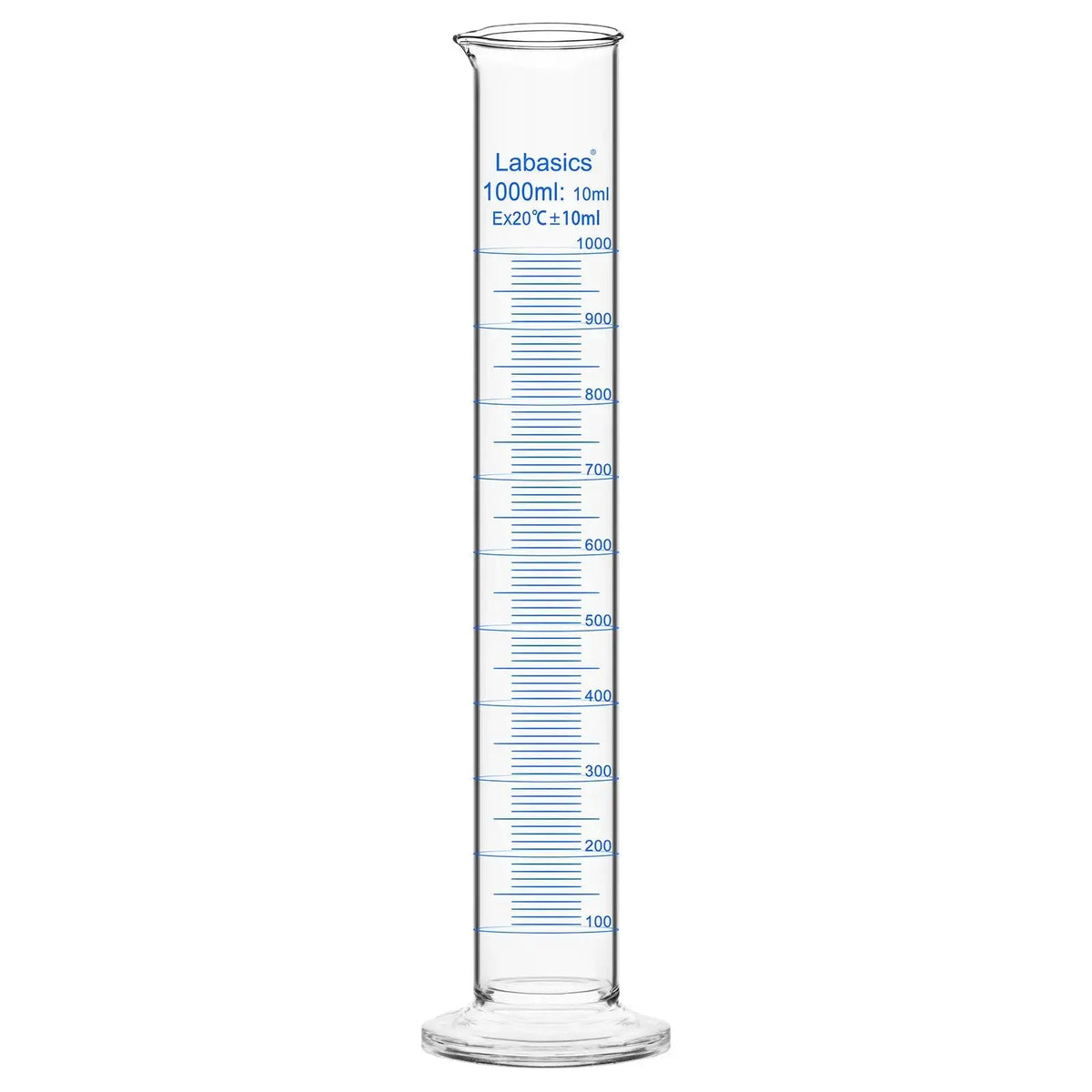Graduated cylinder, 1000 mL (1 L), borosilicate glass, large capacity, clear scale markings for accurate volume measurement