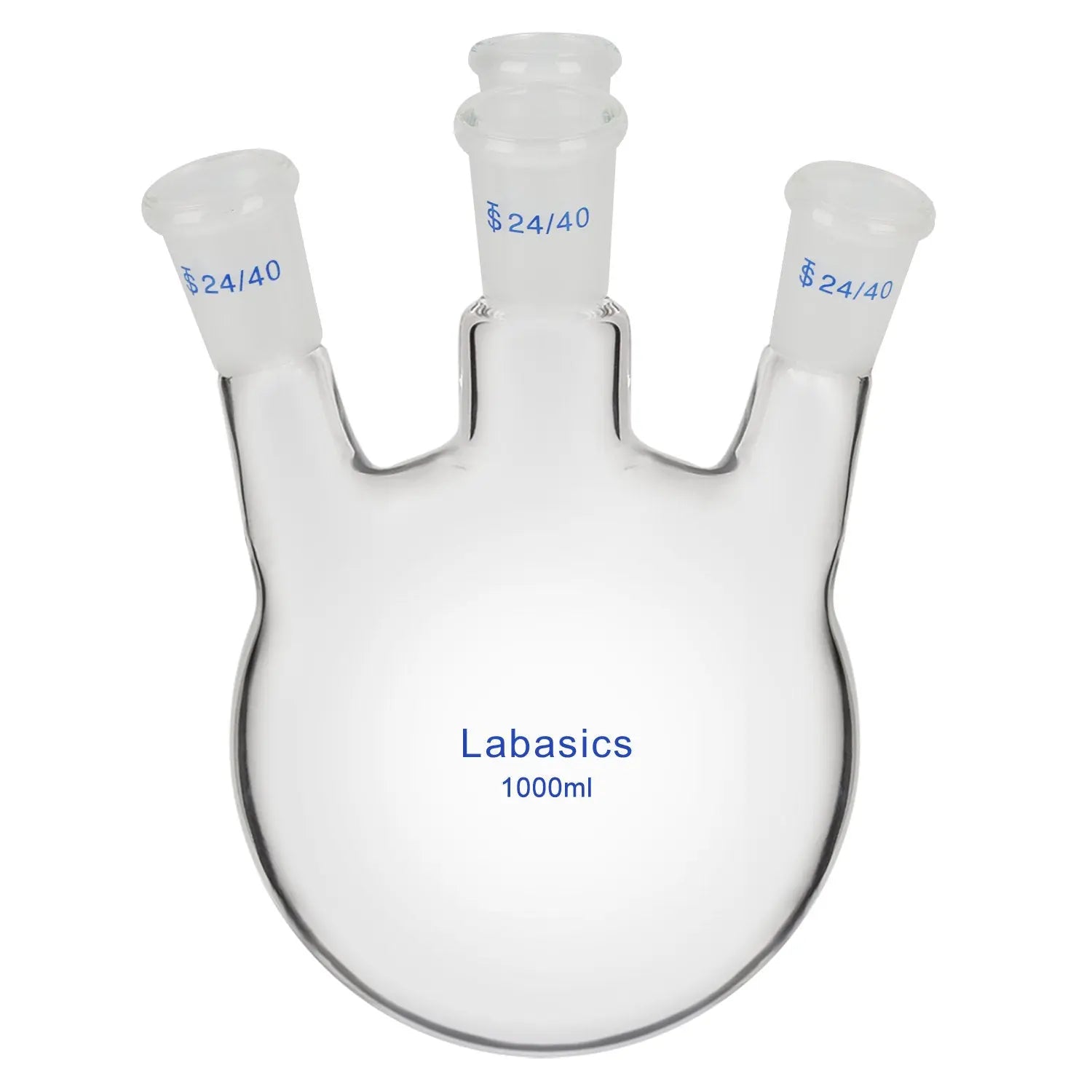 000 ml 4-neck angled round bottom flask, durable borosilicate glass, 24/40 joints, uniform thickness, ideal for laboratory chemical experiments