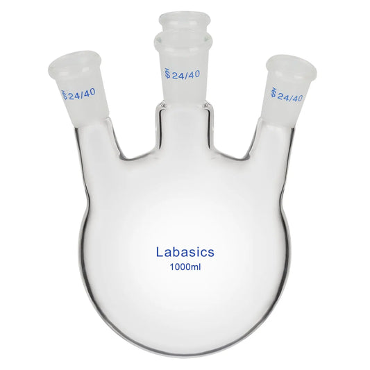 4 Neck Glass Round Bottom Boiling Flask, 24/40 Standard Taper Outer Joint, 250/500/1000 mL Labasics