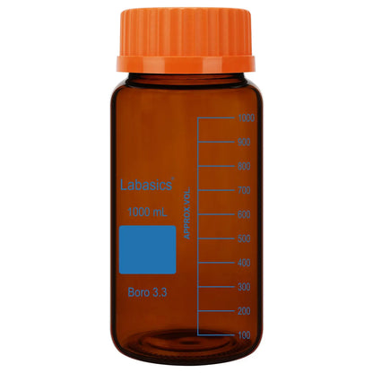 Amber Borosilicate Glass Media Storage Bottle with GL80 Orange Screw Cap, 1000 mL