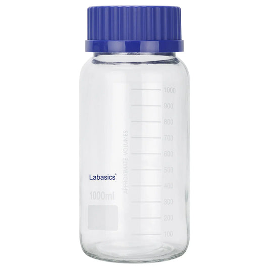 Transparent Media Storage Bottles with GL80 Blue Screw Cap, Soda-Lime Glass, 250-1000 mL Labasics
