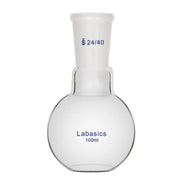 Flat bottom flask, 100 mL, borosilicate glass, 24/40 center joint, used for heating and mixing in lab experiments