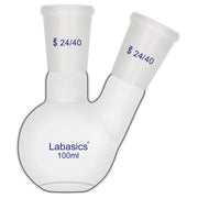Flat bottom flask, 100 mL, 2 neck design, borosilicate glass, 24/40 joints, for laboratory distillation and reflux experiments