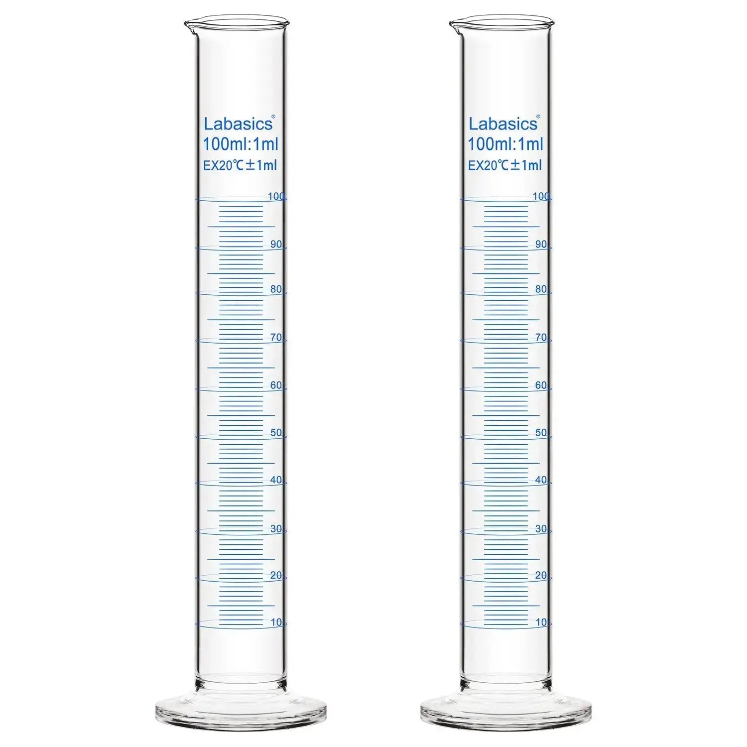 Measuring cylinder, 100 mL, borosilicate glass, easy-to-read metric scale, for laboratory measurement and solution preparation; 2-pack