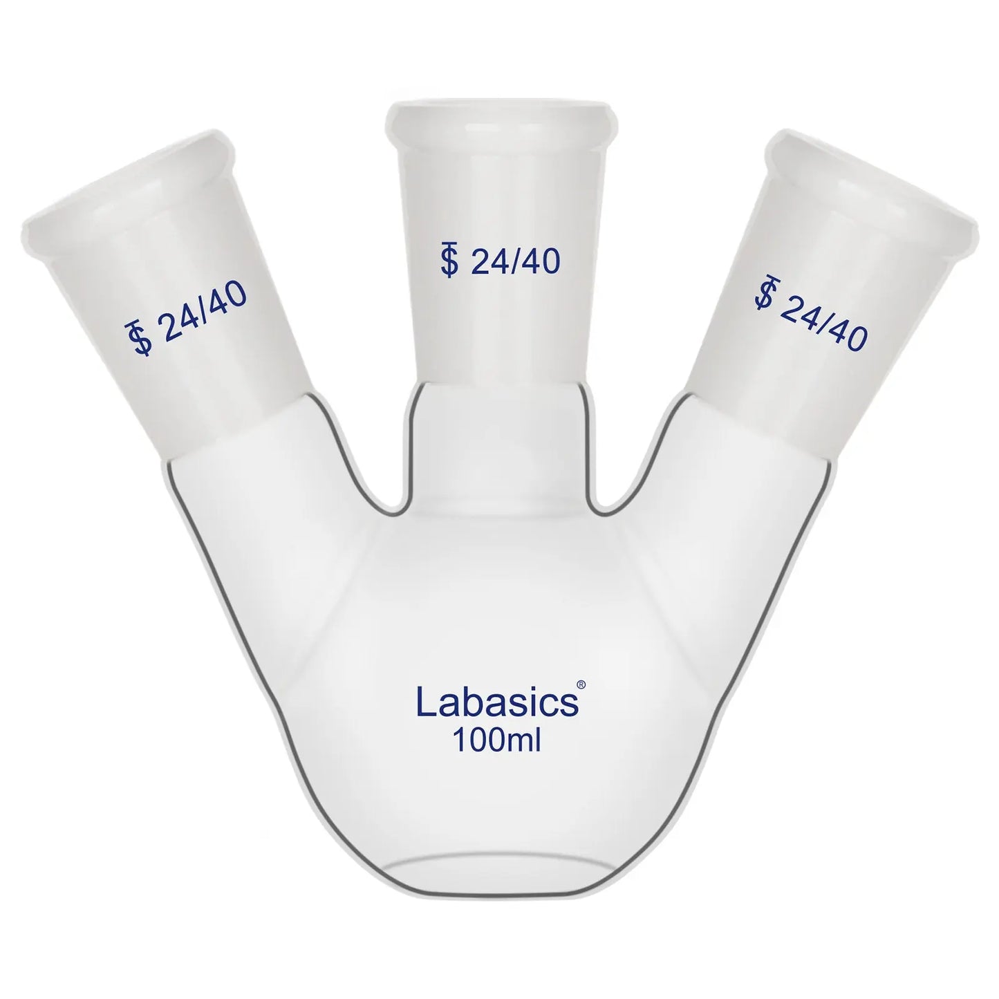 3 neck flat bottom flask 100 ml, heat-resistant borosilicate glass