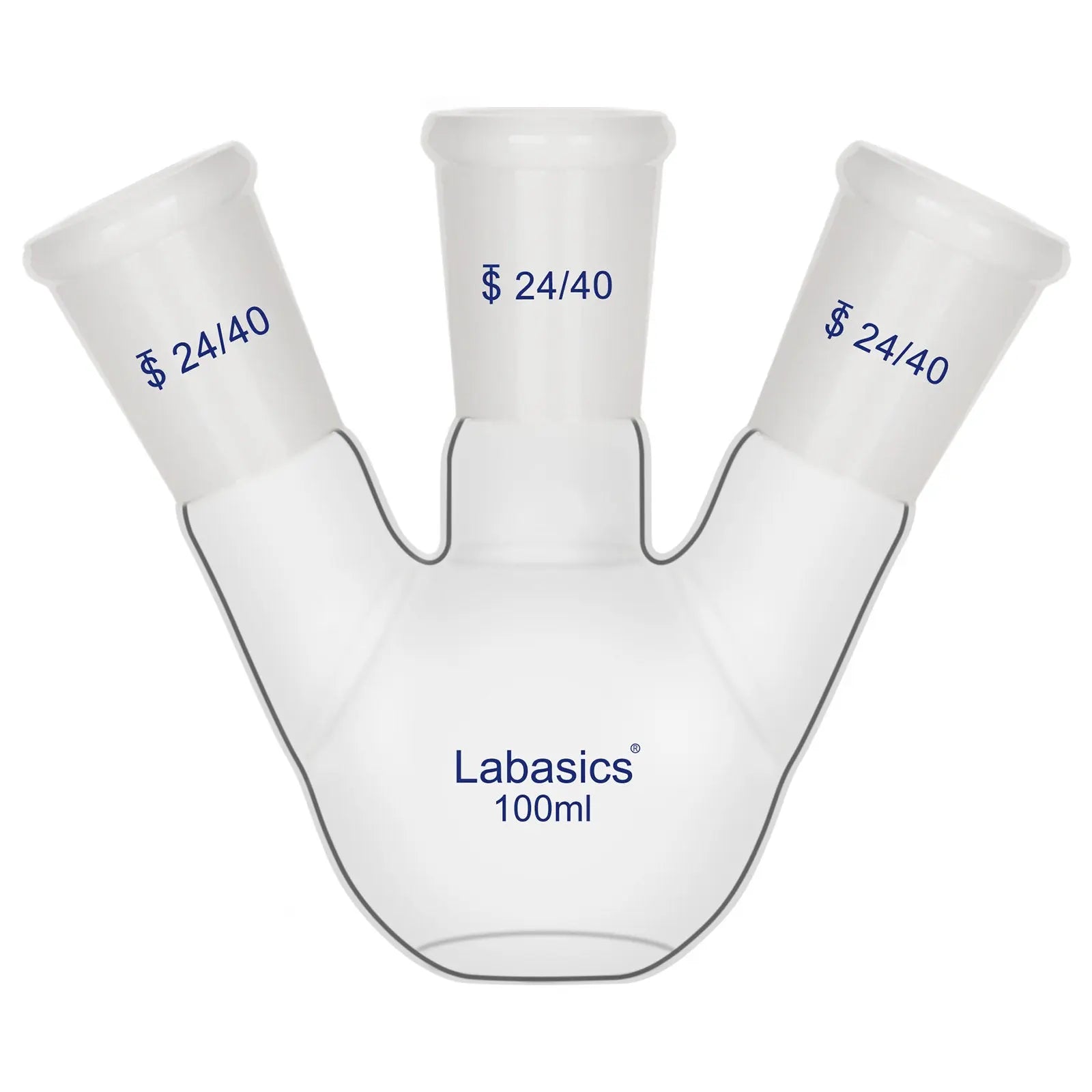 3 neck flat bottom flask 100 ml, heat-resistant borosilicate glass