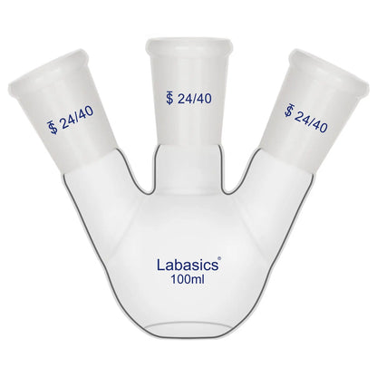 3 neck flat bottom flask 100 ml, heat-resistant borosilicate glass