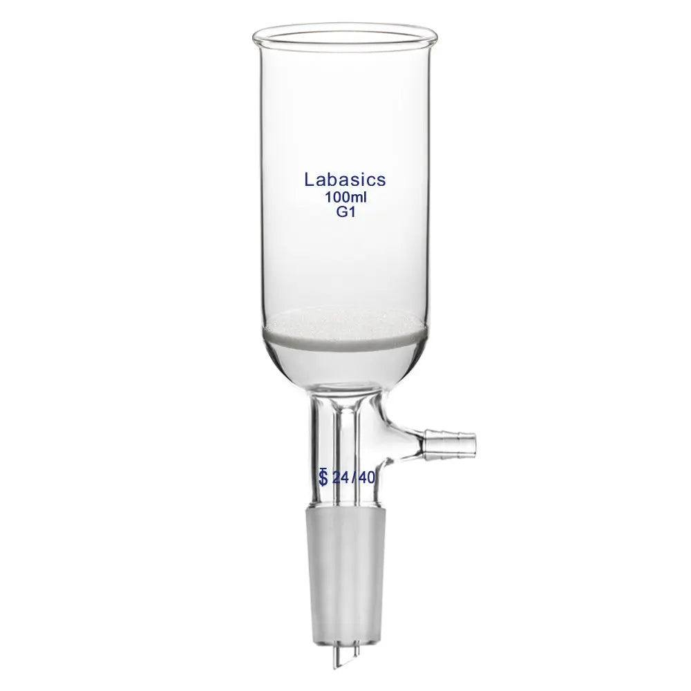 Büchner funnel, 100 mL, G1 coarse frit, 24/40 joint, hose connection, used for rapid laboratory vacuum filtration