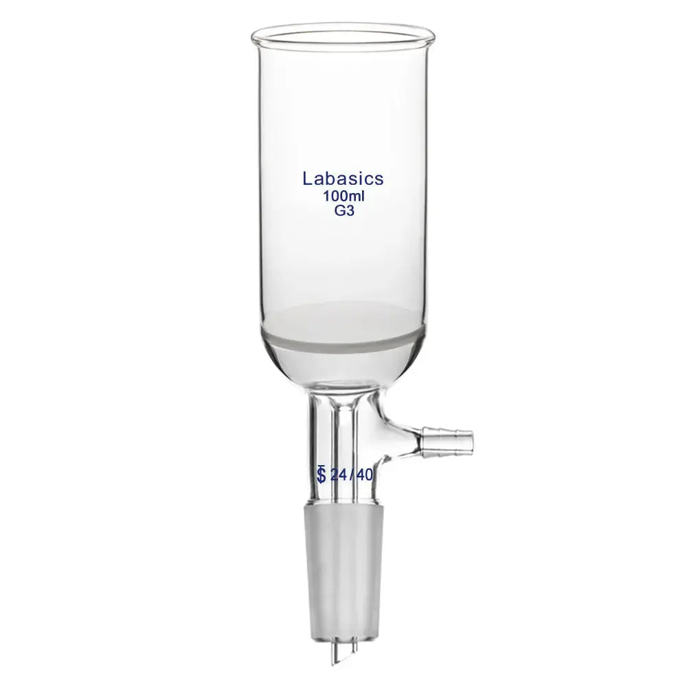 Büchner funnel, 100 mL, G3 fine frit, 24/40 joint, borosilicate glass, hose connection, for laboratory vacuum filtration