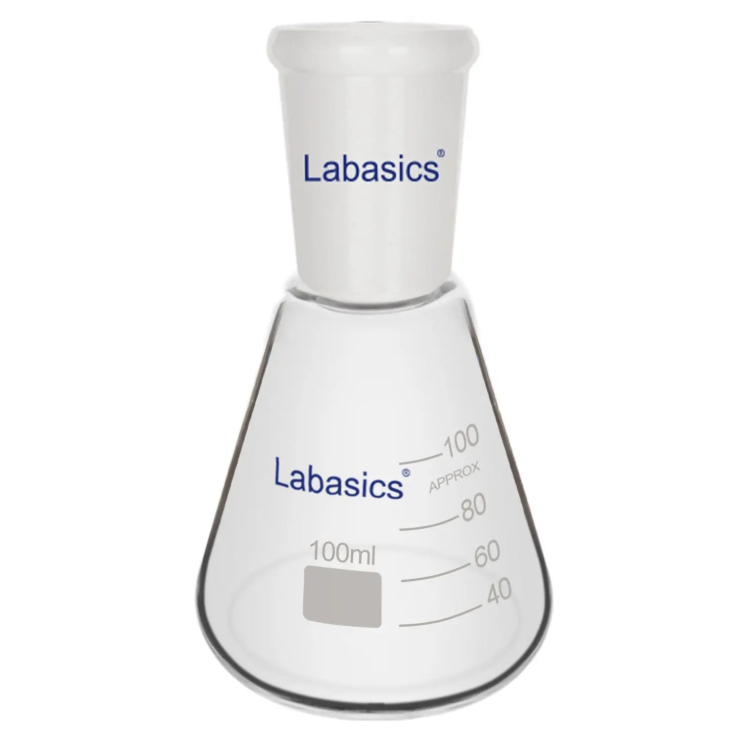 Erlenmeyer flask, 100 mL, 24/40 joint, borosilicate glass, narrow neck design, heat-resistant up to 250°C for laboratory mixing and heating