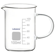 Borosilicate glass beaker with handle and spout, 100 ml, for laboratory heating and mixing