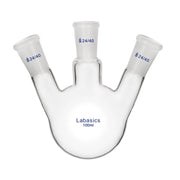 3 neck round bottom flask, 100 mL, 24/40 joint connections, borosilicate glass, angled necks for controlled lab distillation and mixing
