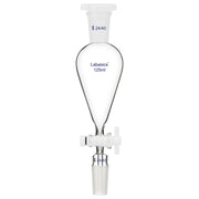 125 ml separatory funnel, 24/40 joint, conical glass body, PTFE stopcock and stopper for laboratory phase separation