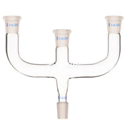 4-way Claisen distillation adapter, 14/20 ground joints, borosilicate glass, four-branch connection, compact design for multi-neck laboratory setups