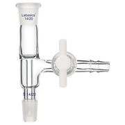 Borosilicate glass vacuum take-off adapter with PTFE stopcock, 14/20 upper outer and lower inner joint, reusable for laboratory vacuum setups