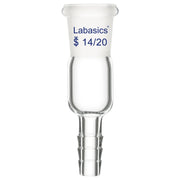 Borosilicate glass vacuum inlet adapter, 14/20 joint, 8 mm hose connection, reusable and chemical-resistant for laboratory vacuum setups