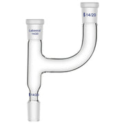 3-way Claisen distillation adapter, 14/20 ground joints, borosilicate glass, compact thick-walled design, secure multi-connection for laboratory distillation setups