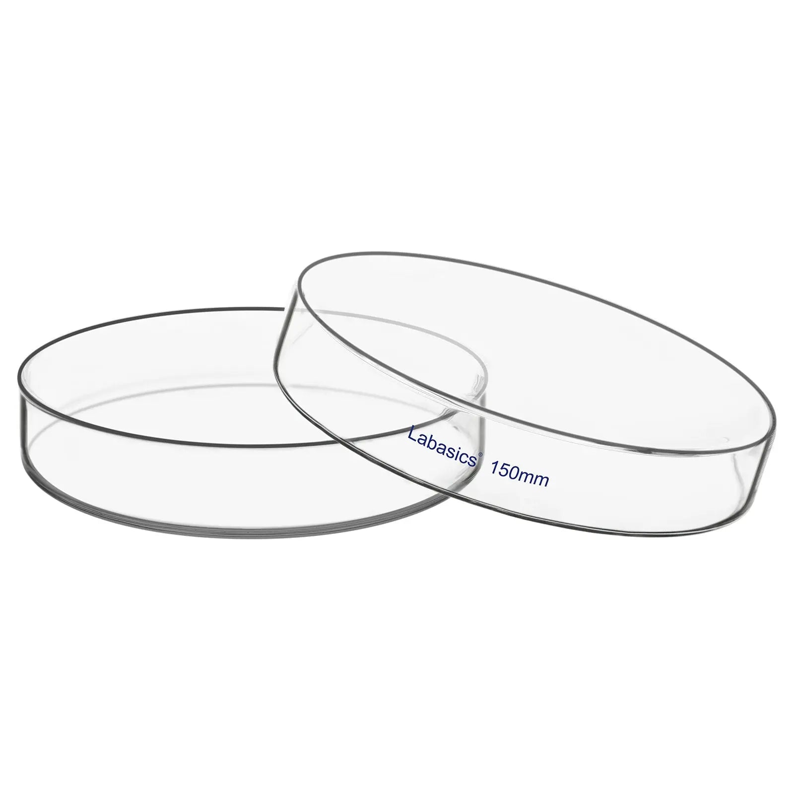 Glass petri dish with lid, 150 mm diameter, borosilicate glass, large capacity, heat-resistant, for culture, testing, and lab applications
