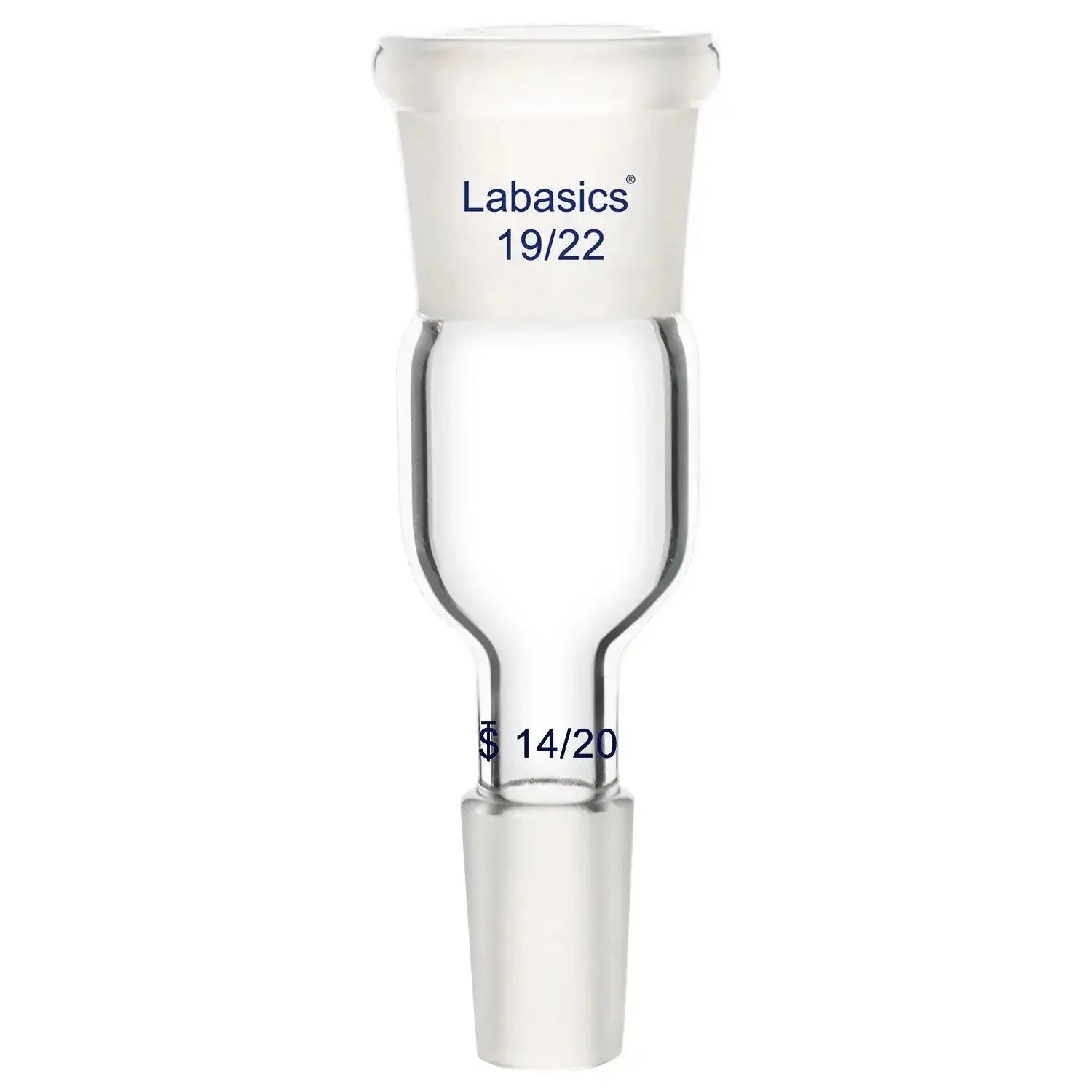 Labasics straight enlarging adapter, 19/22 top outer joint to 14/20 bottom inner joint, heavy-duty, ideal for distillation and chemical experiments