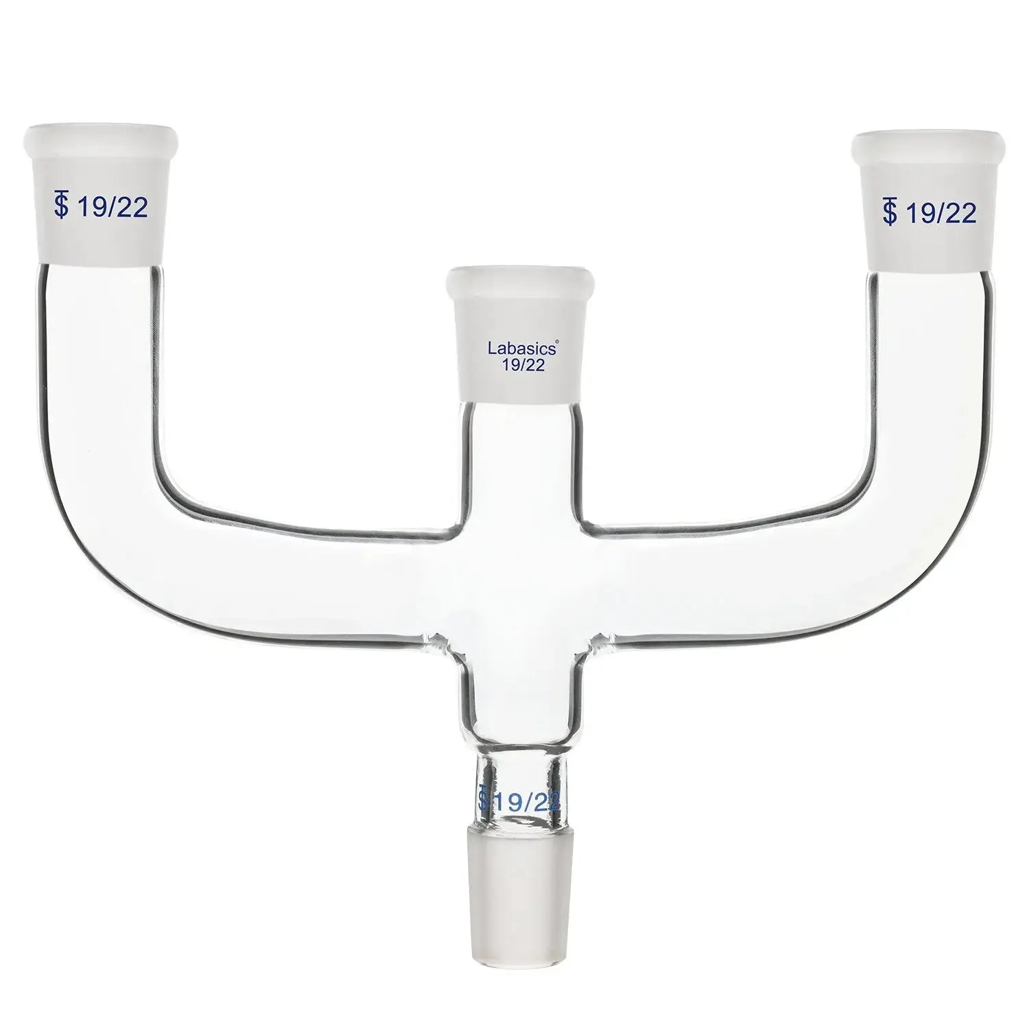4-way Claisen distillation adapter, 19/22 ground joints, high-borosilicate glass, four-way connection, stable structure for distillation and reflux assemblies