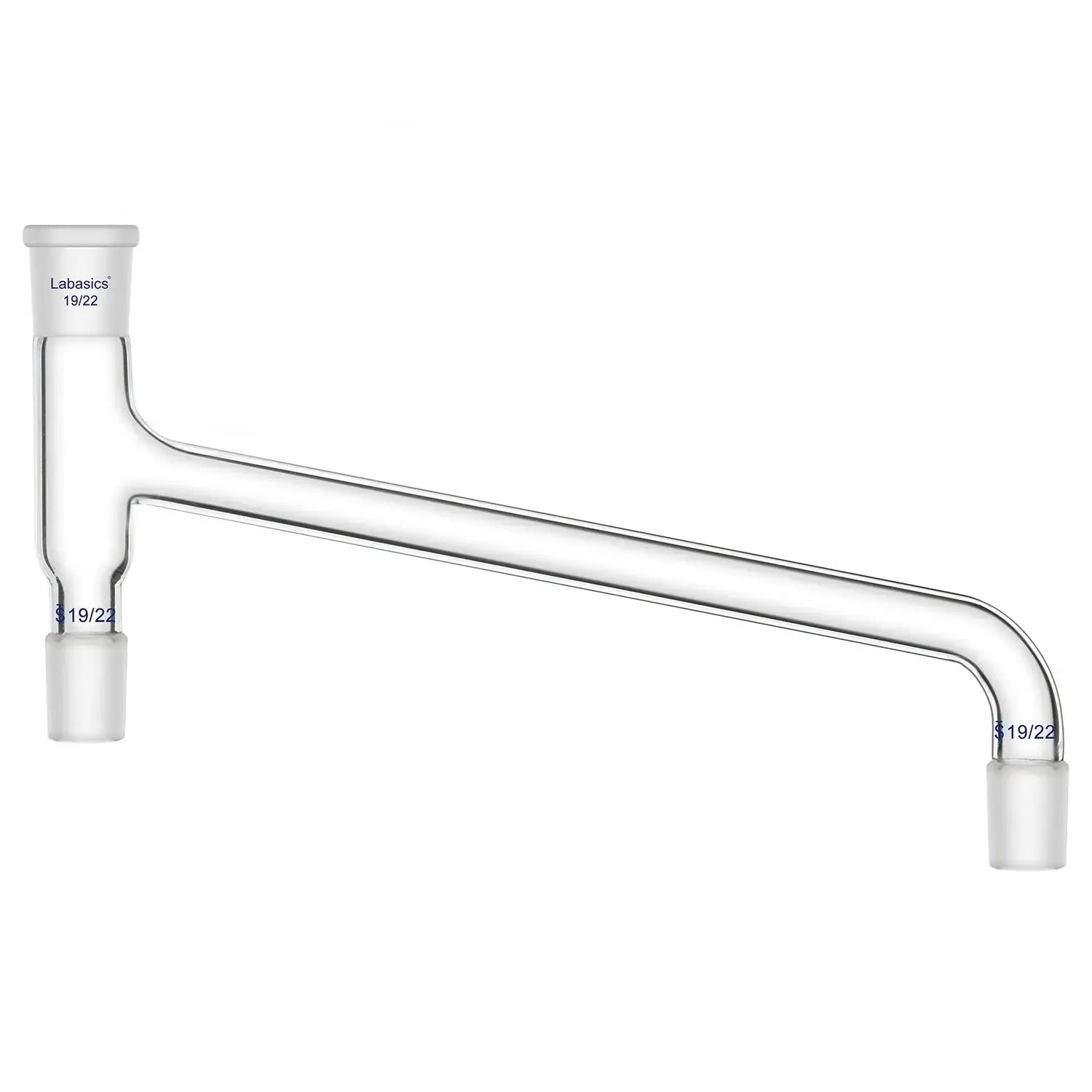 75° bent borosilicate glass distilling adapter, 19/22 joint, heavy-duty and reusable for laboratory distillation setups