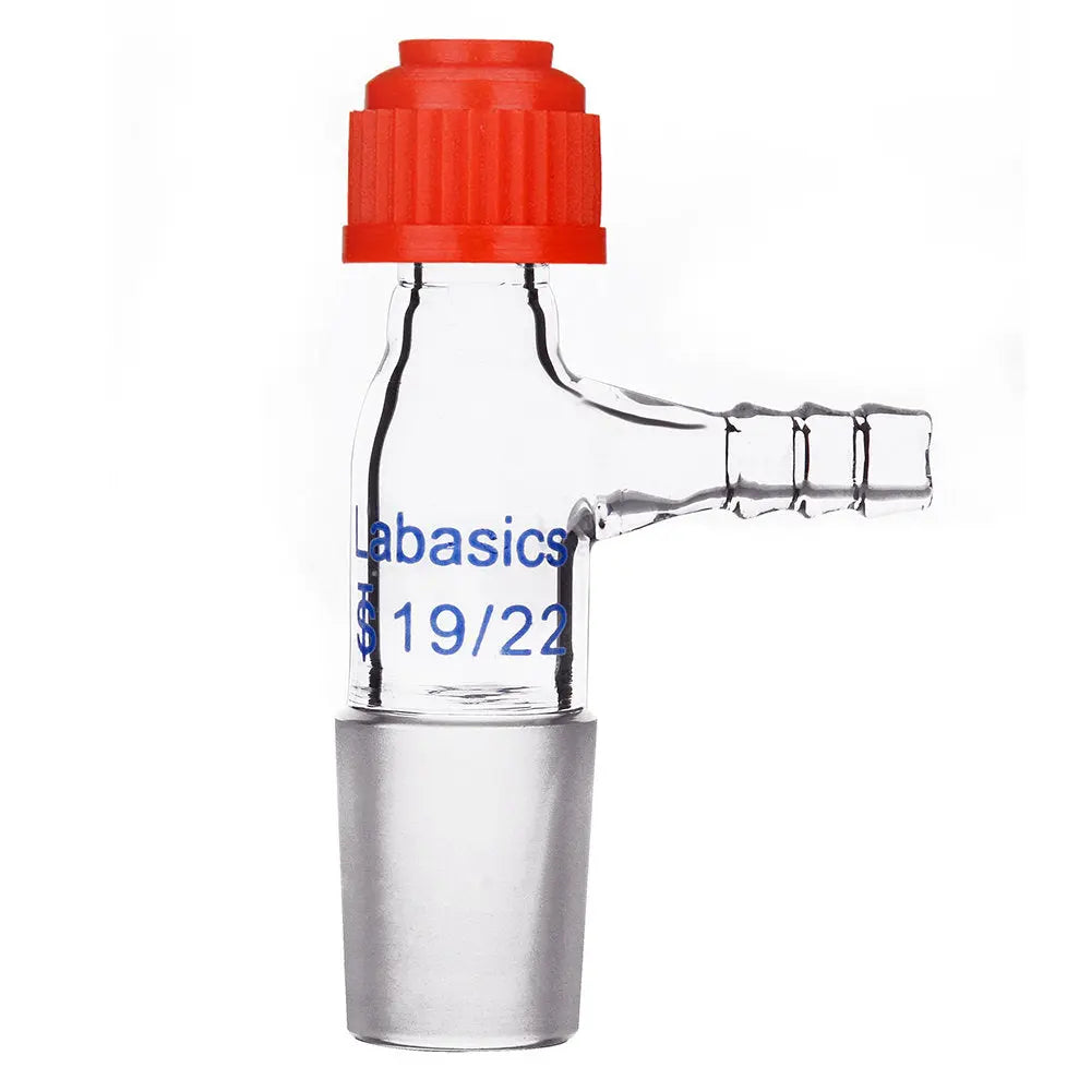 Labasics glass inlet thermometer adapter with 19/22 joint, serrated hose connection for introducing gases during laboratory experiments