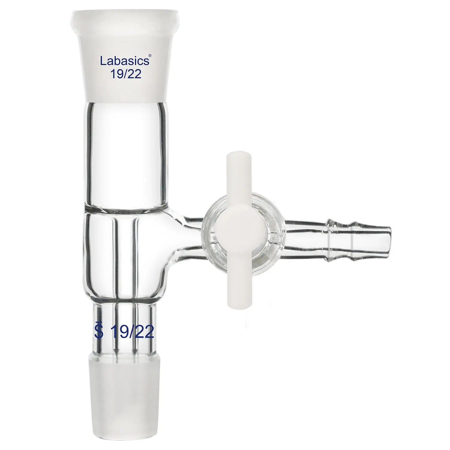 Labasics vacuum take-off adapter, 19/22 joint with side hose PTFE stopcock, chemical- and heat-resistant for distillation and lab experiments