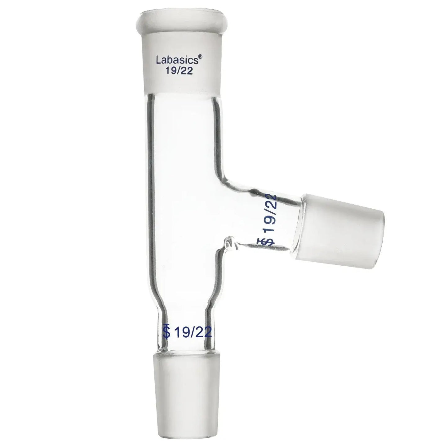 3-way distilling adapter, borosilicate glass, 19/22 joint, heavy-duty design for efficient lab distillation setups