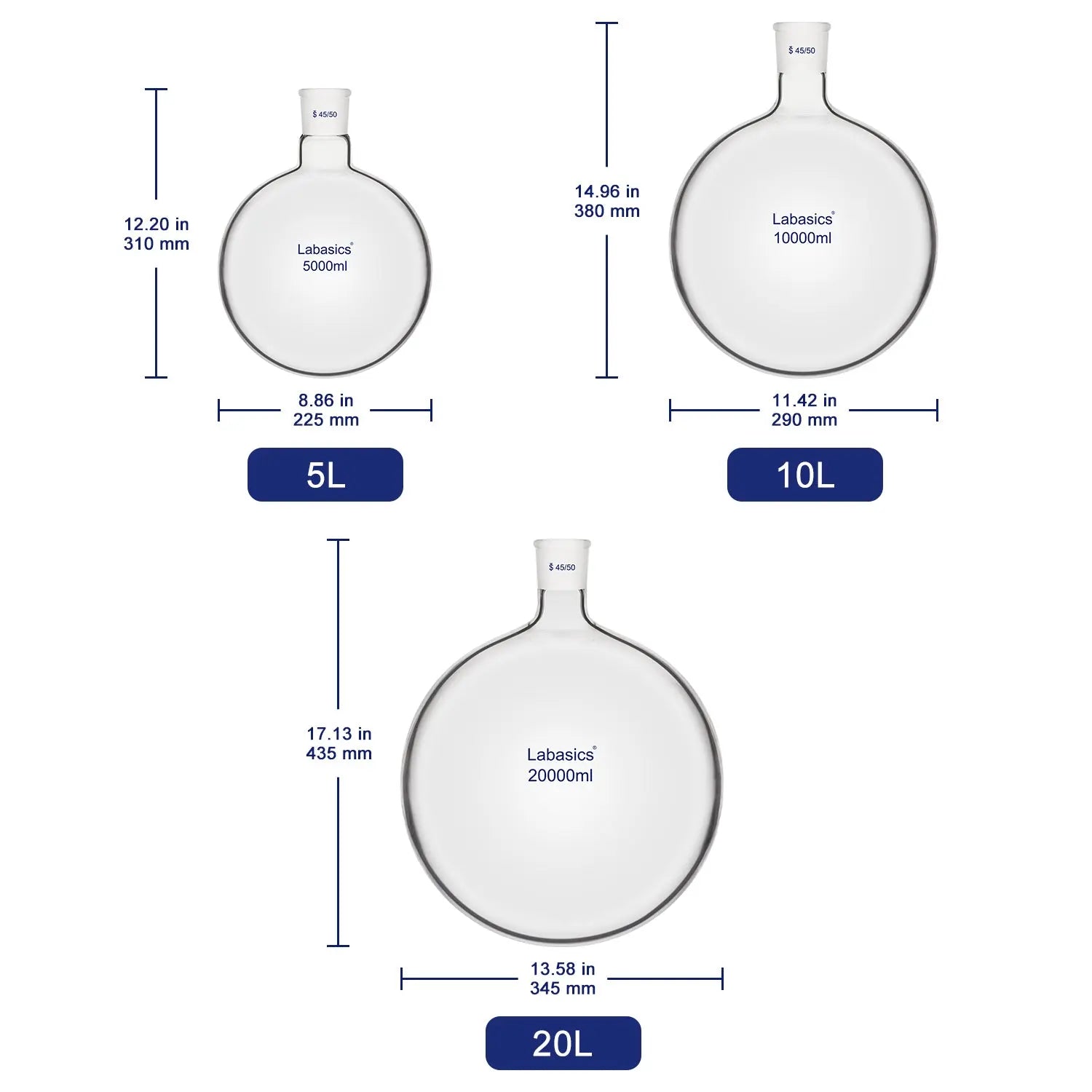 1 Neck Round Bottom Flask, 45/50 Joint, 5-20 L Labasics Shop