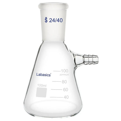 Filtering flask, 100 mL, 24/40 joint, thick-walled borosilicate glass, vacuum filtration flask for laboratory use