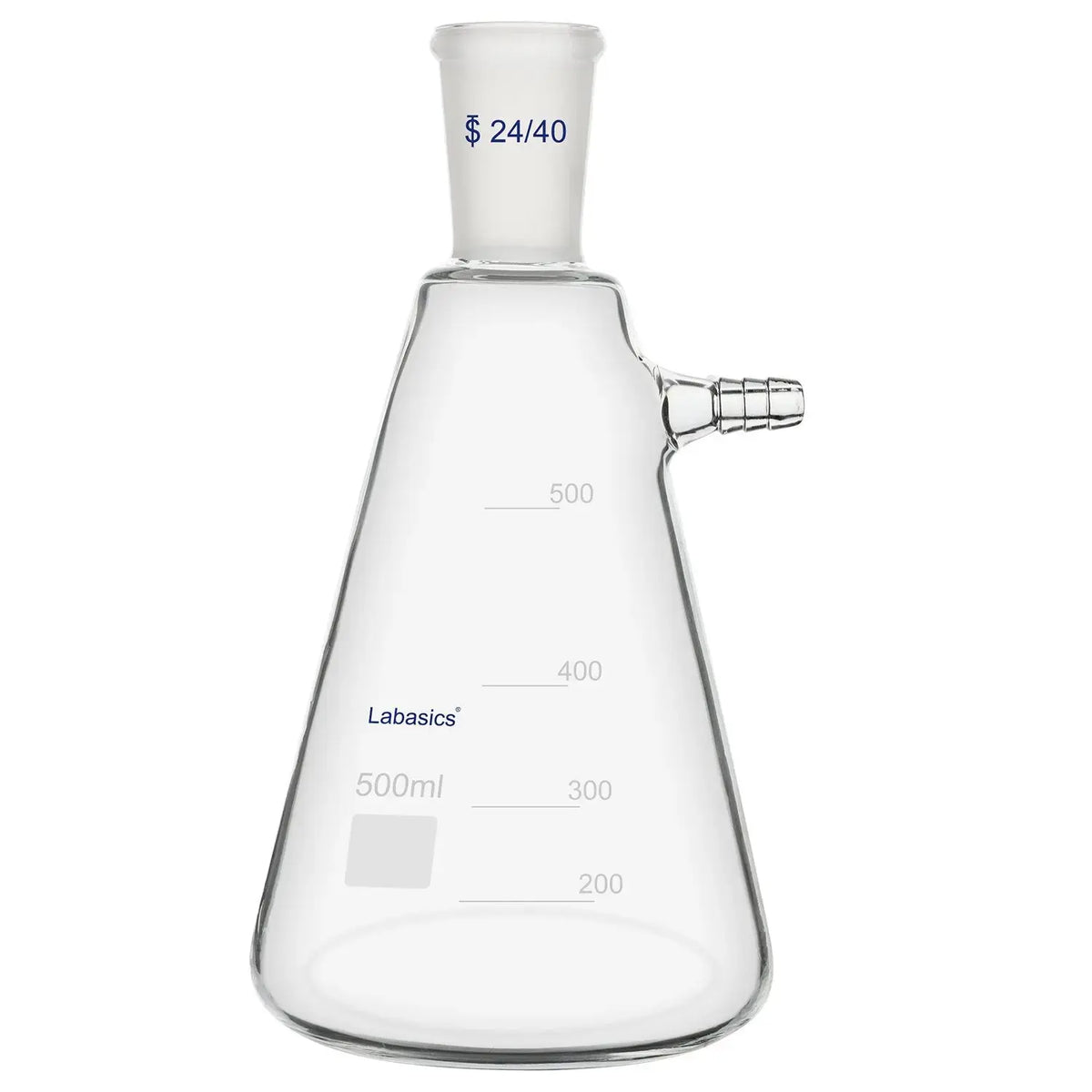 Filtering flask, 500 mL, 24/40 joint, borosilicate construction, thick wall design for laboratory vacuum filtration