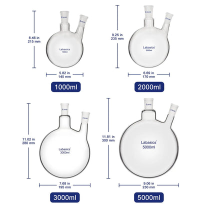 2 Neck Round Bottom Flask, 24/40 Taper Outer Joint, 50-3000 mL Labasics