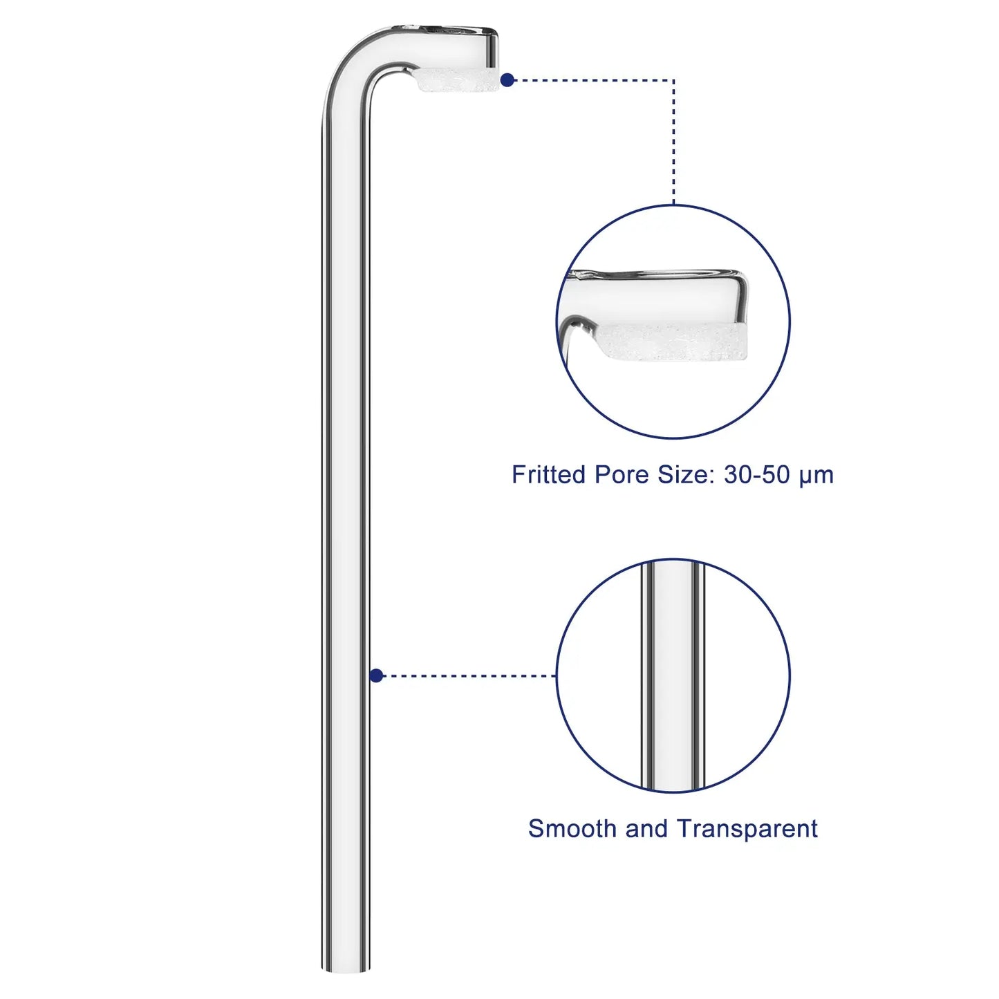 Bent Gas Dispersion Tube with 30-50 μm Fritted Pore Size and Transparent Glass Surface