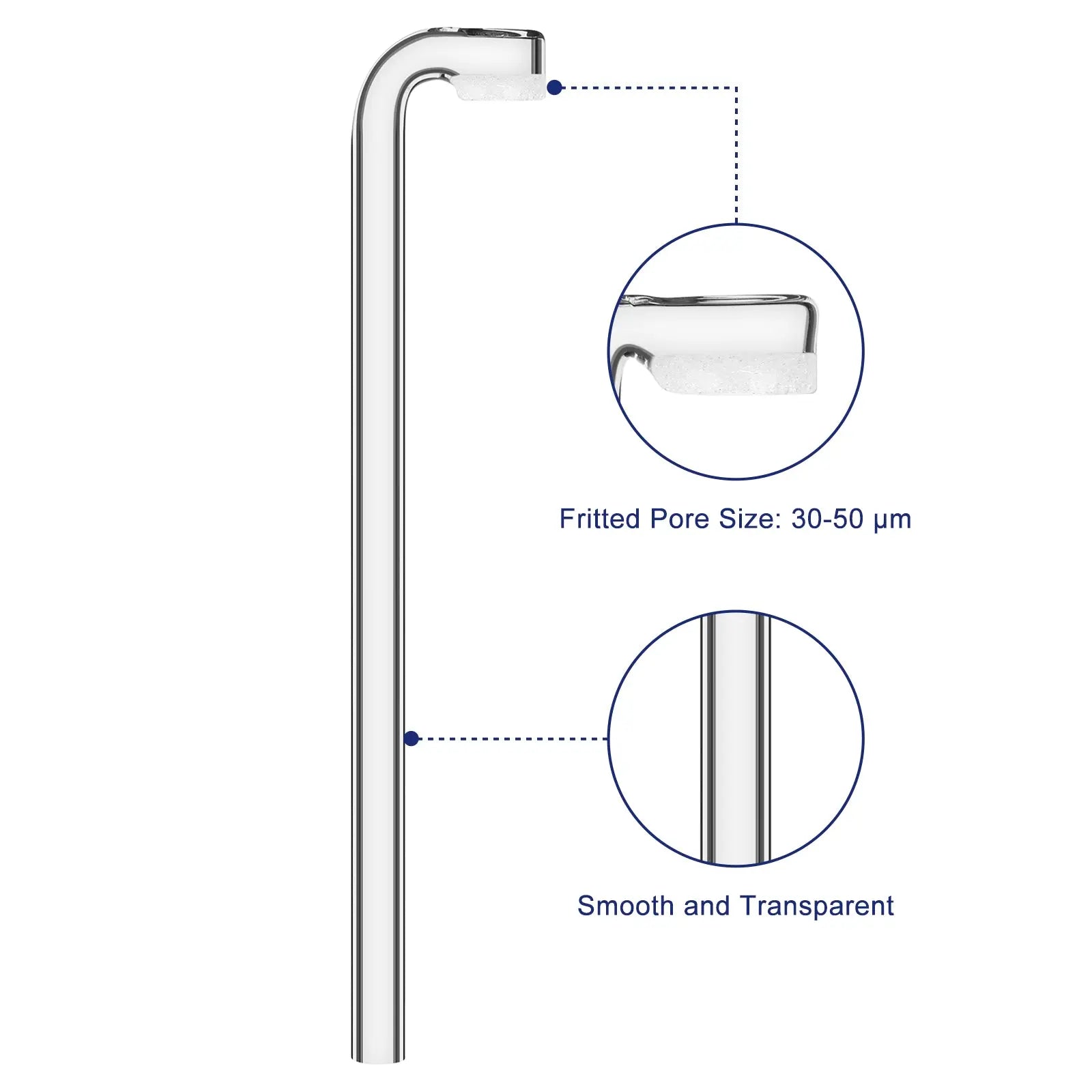 Bent Gas Dispersion Tube with 30-50 μm Fritted Pore Size and Transparent Glass Surface
