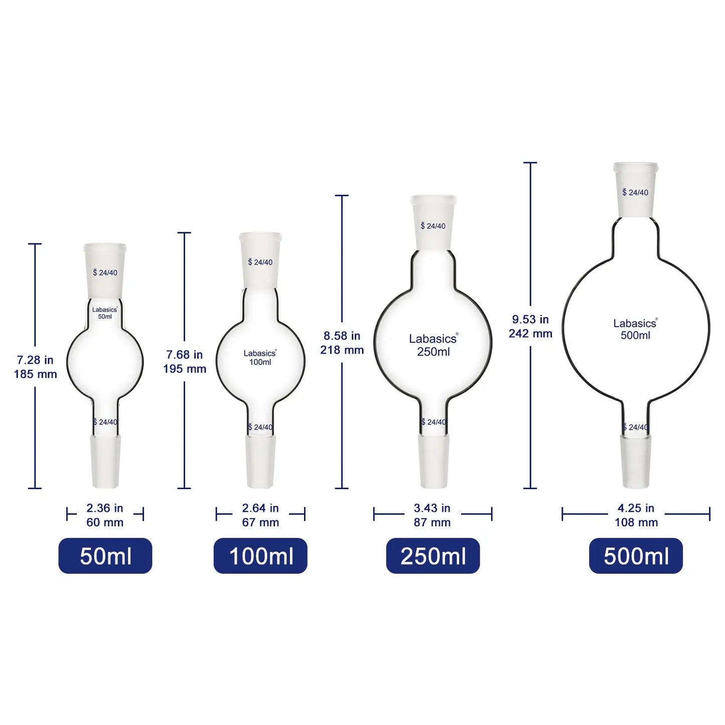 Chromatography Reservoir, 24/40 Joint, 50-500mL Labasics