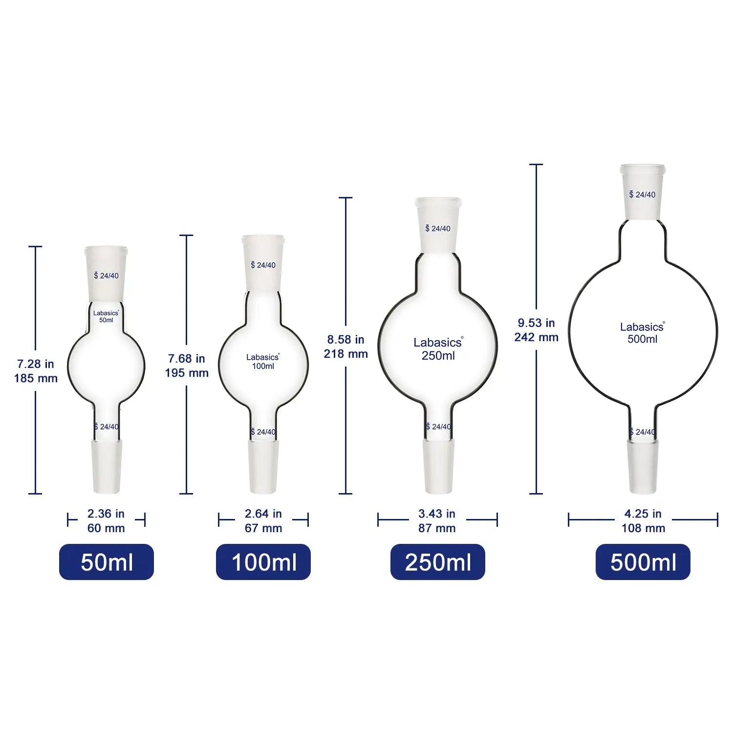 Chromatography Reservoir, 24/40 Joint, 50-500mL Labasics