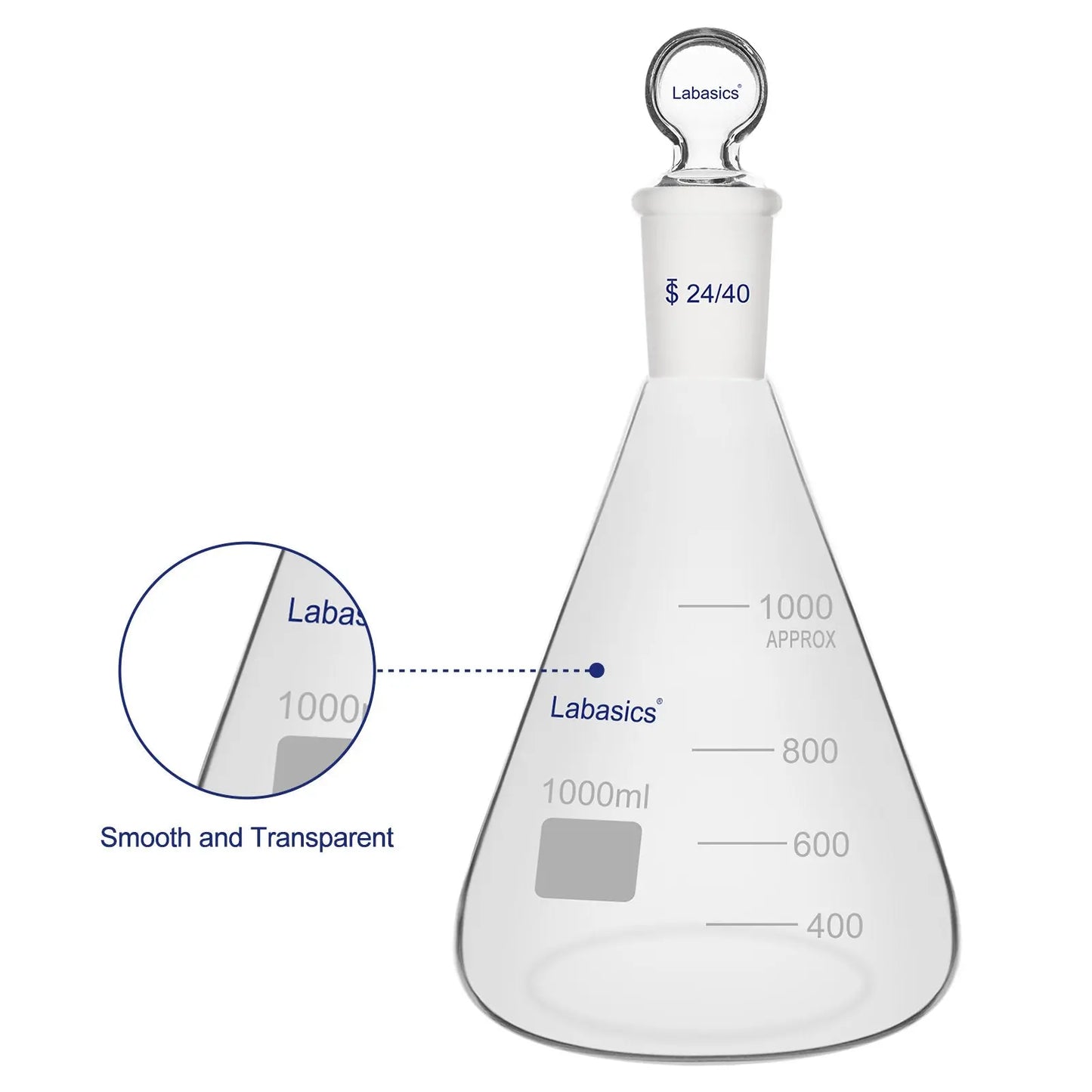 Erlenmeyer Flask with Glass Stopper, 24/40 Joint, 250-1000 mL Labasics Shop