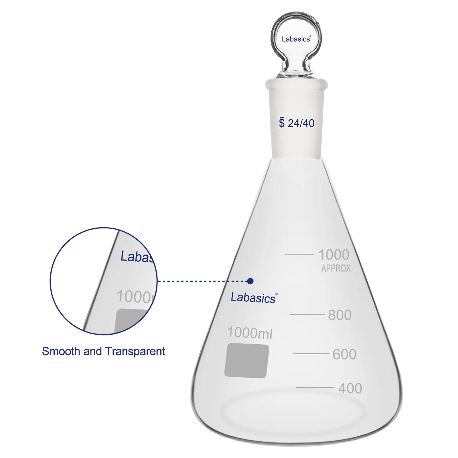 Erlenmeyer Flask with Glass Stopper, 24/40 Joint, 250-1000 mL Labasics Shop