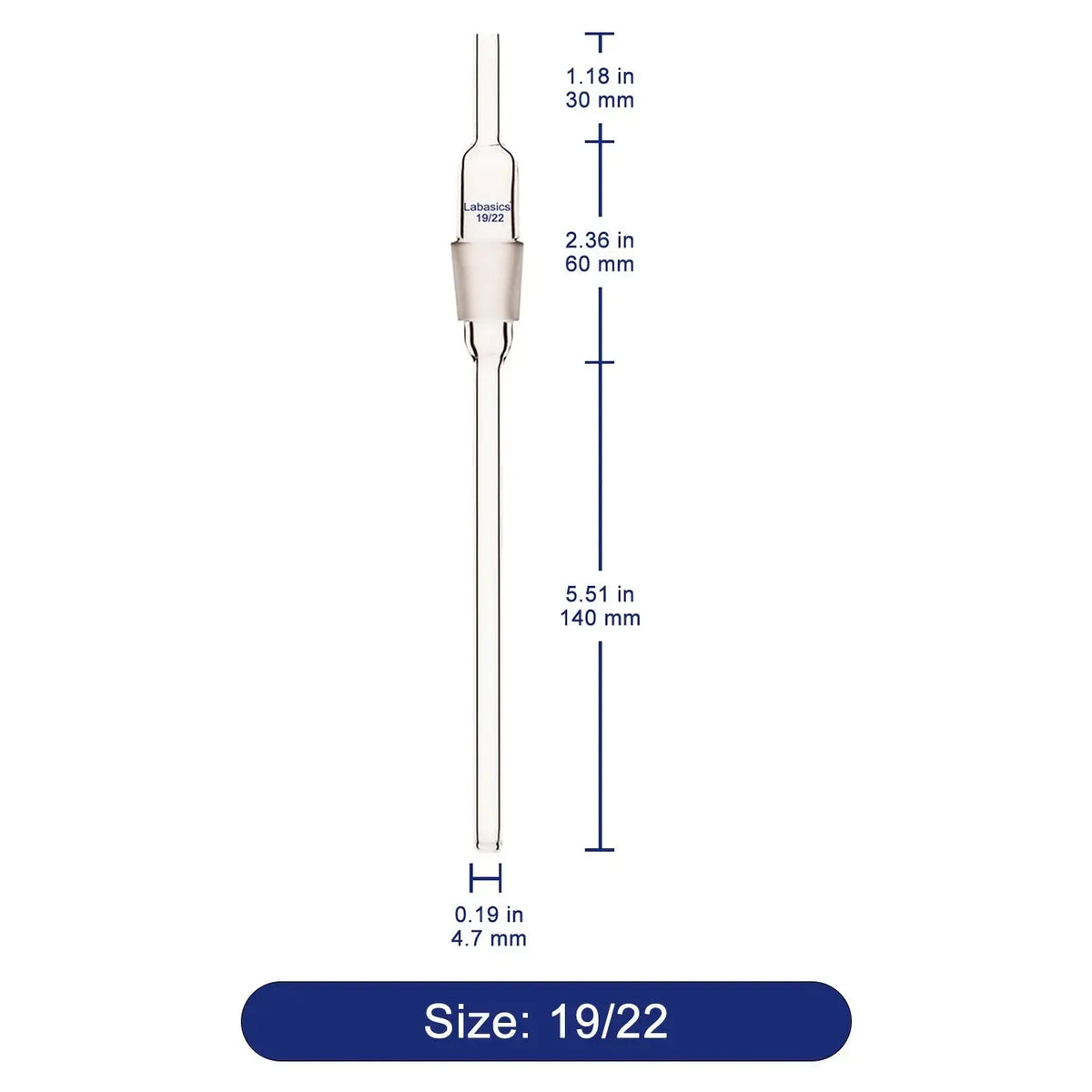 Glass Extended Adapter, Air Flow Tube Borosilicate Glass Inlet Adapter with Extended Drip Tube 8 mm Diameter and 15 mm Lower Length Labasics
