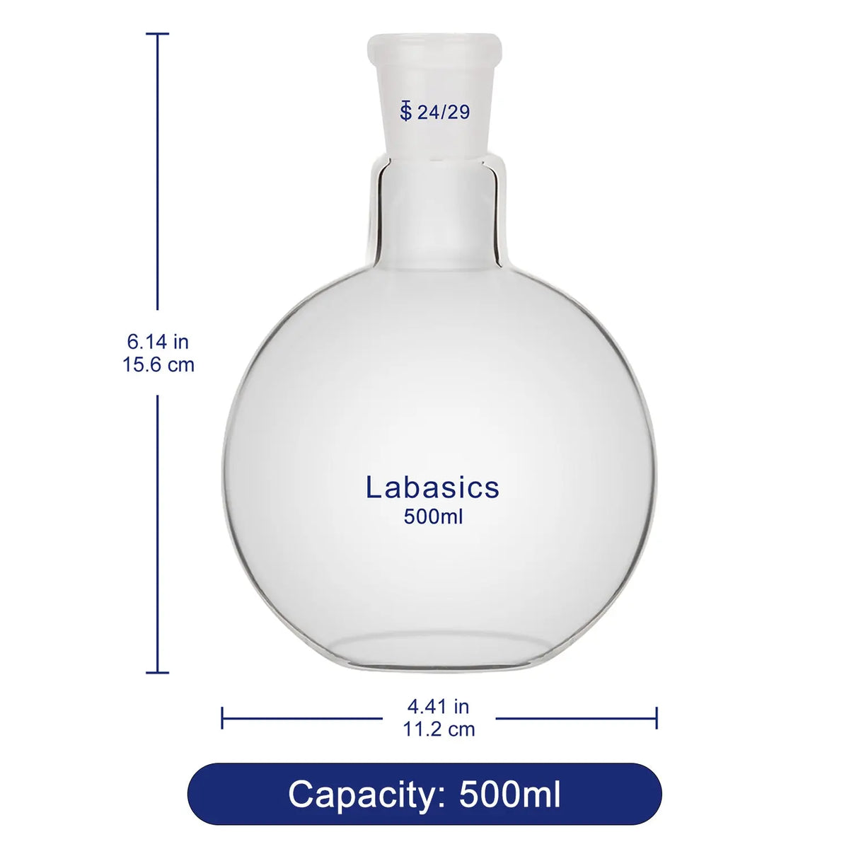 Single Neck Glass Flat Bottom Boiling Flask, 24/29 Standard Joint Labasics