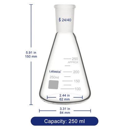 Glass Erlenmeyer Flask, 24/40 Standard Taper Outer Joint, 100-1000 mL Labasics