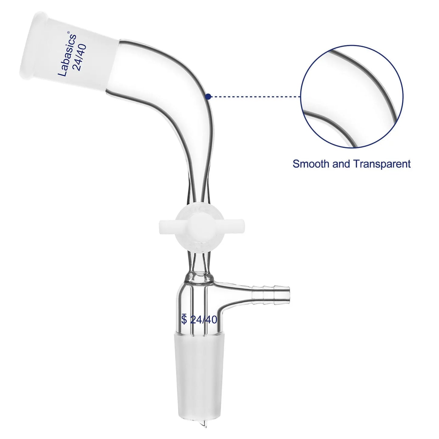 Glass Vacuum Take Off Adapter with PTFE Stopcock, 24/40 Joints, 105 Degree Bent Labasics Shop